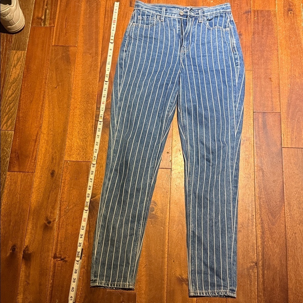 American Eagle Outfitters Denim Mom Jeans with White Stripes Size 8 Regular